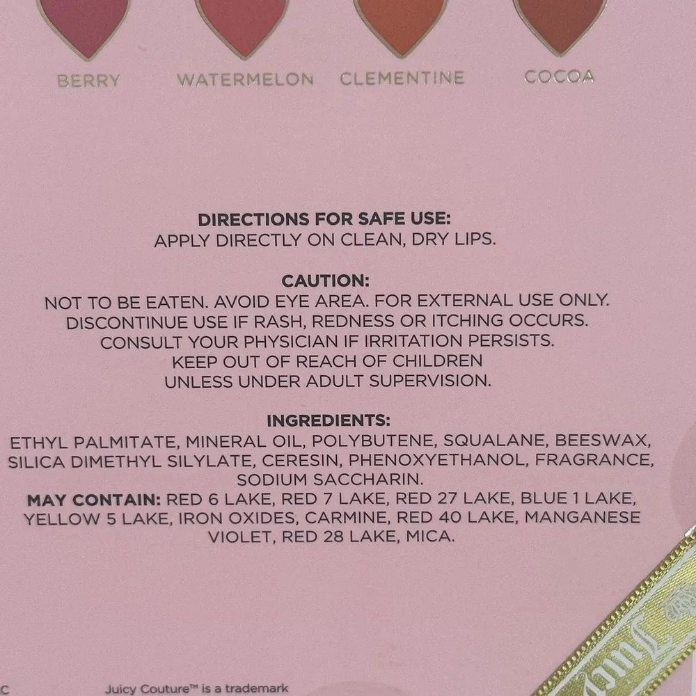 Juicy Couture Lip Gloss Set Women 4pc Berry Watermelon Clementine Cocoa New Gift